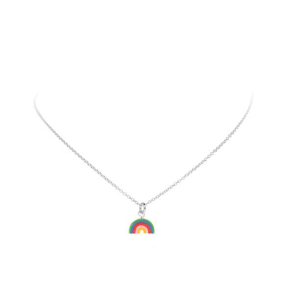 Grote foto lilly zilveren kindercollier met opengewerkte regenbooghange kleding dames sieraden