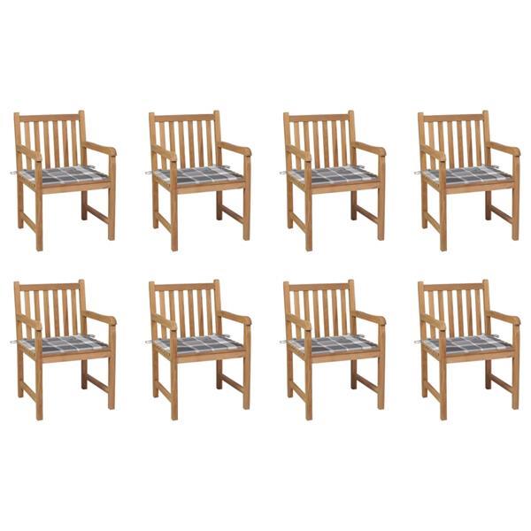 Grote foto vidaxl chaises de jardin 8 pcs et coussins carreaux gris boi tuin en terras tuinmeubelen