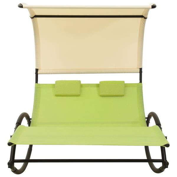 Grote foto vidaxl chaise longue double avec auvent textil ne vert et cr tuin en terras tuinmeubelen