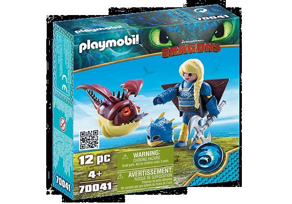 Grote foto playmobil 70041 dragons astrid in vliegpak met schrokop kinderen en baby duplo en lego