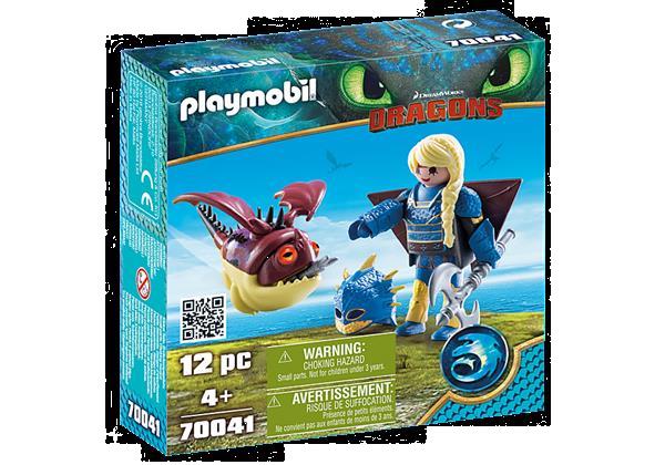 Grote foto playmobil 70041 dragons astrid in vliegpak met schrokop kinderen en baby duplo en lego