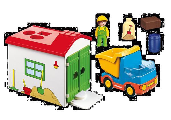 Grote foto playmobil 70184 1.2.3 werkman met sorteer garage kinderen en baby duplo en lego