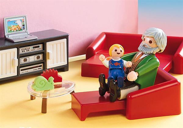 Grote foto playmobil dollhouse 70207 huiskamer met openhaard kinderen en baby duplo en lego