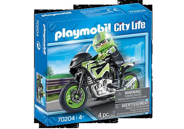 Grote foto playmobil 70204 motorrijder kinderen en baby duplo en lego