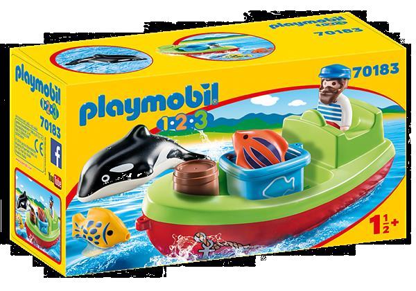 Grote foto playmobil 70183 1.2.3 vissersboot kinderen en baby duplo en lego