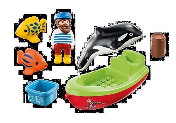 Grote foto playmobil 70183 1.2.3 vissersboot kinderen en baby duplo en lego