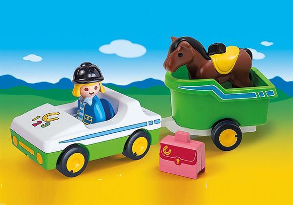 Grote foto playmobil 70181 1.2.3 wagen met paardentrailer kinderen en baby duplo en lego