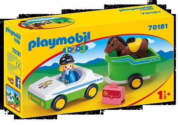 Grote foto playmobil 70181 1.2.3 wagen met paardentrailer kinderen en baby duplo en lego