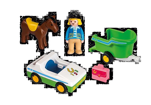 Grote foto playmobil 70181 1.2.3 wagen met paardentrailer kinderen en baby duplo en lego