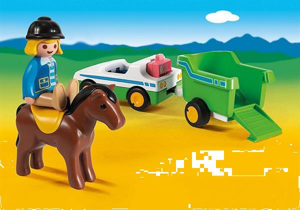 Grote foto playmobil 70181 1.2.3 wagen met paardentrailer kinderen en baby duplo en lego