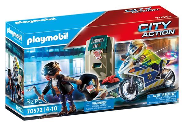 Grote foto playmobil city action 70572 politiemotor achtervolging van kinderen en baby duplo en lego