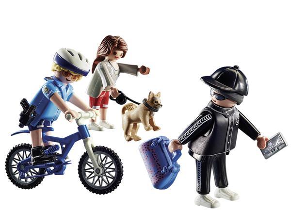 Grote foto playmobil city action 70573 politiefiets achtervolging van kinderen en baby duplo en lego