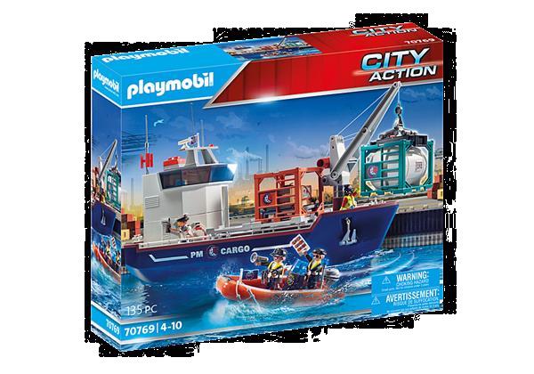 Grote foto playmobil city action 70769 groot containerschip douaneboo kinderen en baby duplo en lego