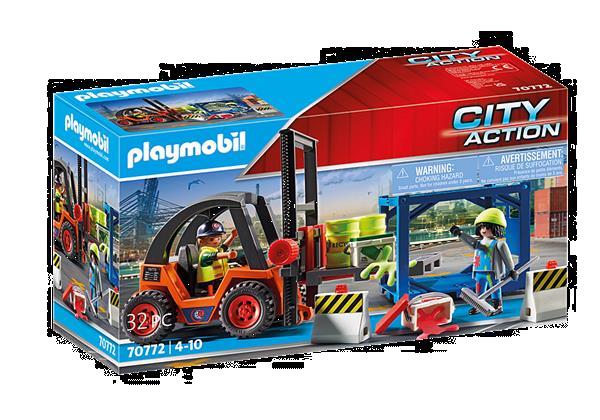 Grote foto playmobil city action 70772 vorkheftruck met lading kinderen en baby duplo en lego