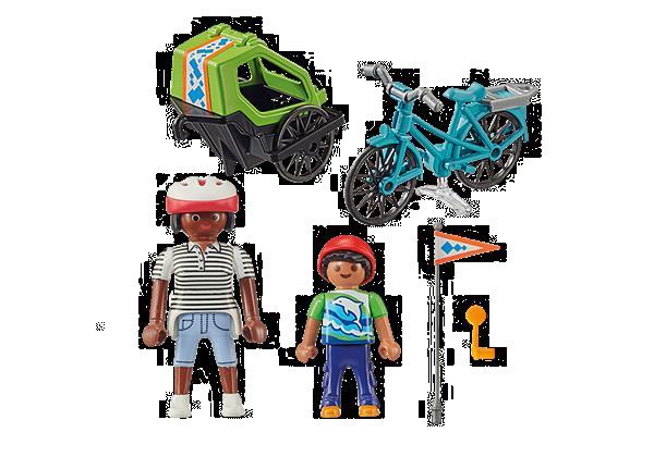 Grote foto playmobil special plus 70601 fietstocht fiets met fietskar kinderen en baby duplo en lego