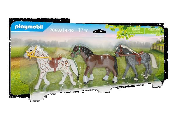 Grote foto playmobil country 70683 set van 3 paarden kinderen en baby duplo en lego