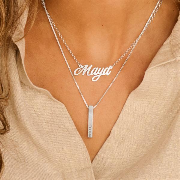 Grote foto zilveren bar naamhanger voor dames names4ever kleding dames sieraden