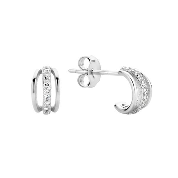 Grote foto schitterende zilveren stekeroorringen met zirkonia rij sieraden tassen en uiterlijk oorbellen