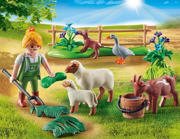 Grote foto playmobil country 70608 geschenkset boerin met weidedieren kinderen en baby duplo en lego