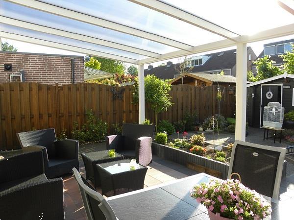 Grote foto profiline veranda 400x300 cm glasdak tuin en terras tegels en terrasdelen