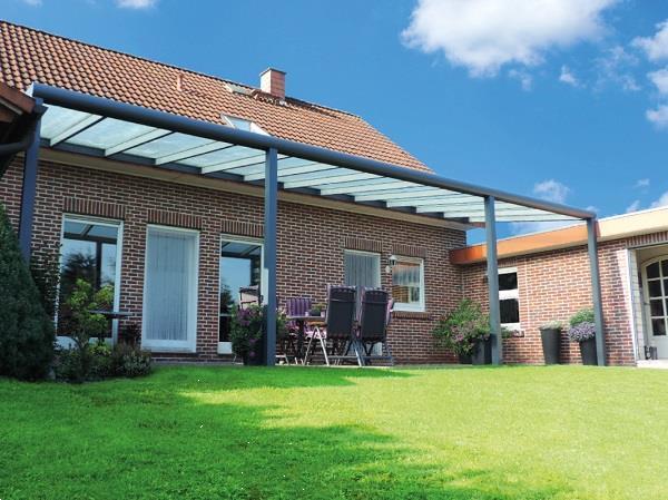 Grote foto profiline veranda 400x250 cm glasdak tuin en terras tegels en terrasdelen