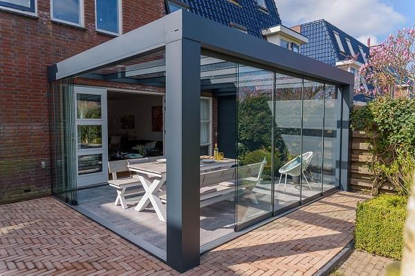 Grote foto cube veranda 400x300 cm glasdak tuin en terras tegels en terrasdelen