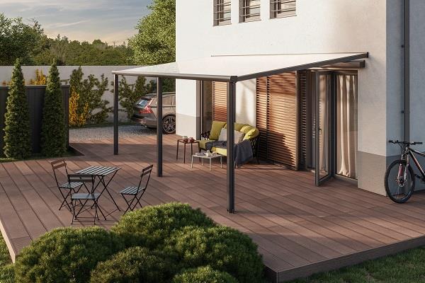 Grote foto dhz veranda comfortline 304x300 cm antraciet structuur tuin en terras tegels en terrasdelen