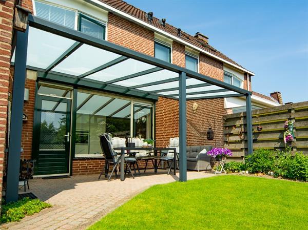 Grote foto greenline xxl veranda 1400x250 cm polycarbonaat dak tuin en terras tegels en terrasdelen