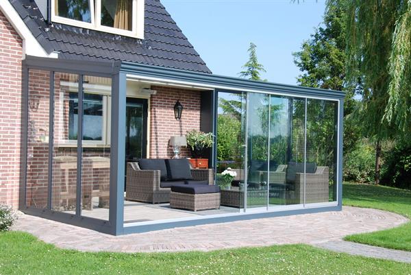 Grote foto glastuinkamer met glasdak 400x300cm op 2 staanders tuin en terras tuinhuisjes en blokhutten