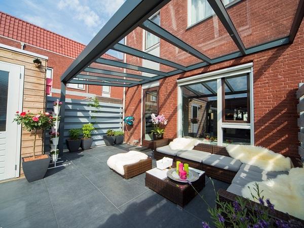 Grote foto greenline veranda 500x330 cm glasdak tuin en terras tegels en terrasdelen