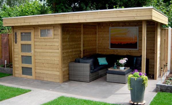 Grote foto blokhut kuifmees 250x250 cm luifel 500 cm tuin en terras tuinhuisjes en blokhutten