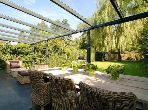 Grote foto profiline veranda 400x350 cm glasdak tuin en terras tegels en terrasdelen