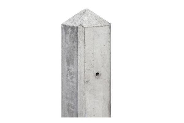 Grote foto betonpaal wit grijs met diamant kop 10x10x220cm voor scherme tuin en terras hekken en schuttingen