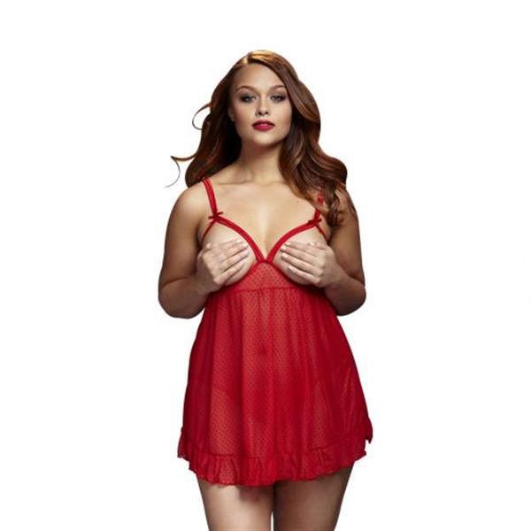 Grote foto baci transparante babydoll met open cups curvy rood erotiek kleding