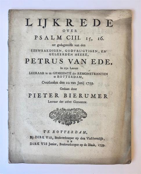 Grote foto rotterdam sermon preek 1759 lijkrede over psalm ciii. 15 boeken overige boeken