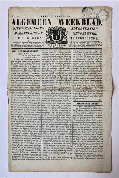 Grote foto newspaper purmerend makkes 1855 exemplaar van 1e jaarg boeken tijdschriften en kranten