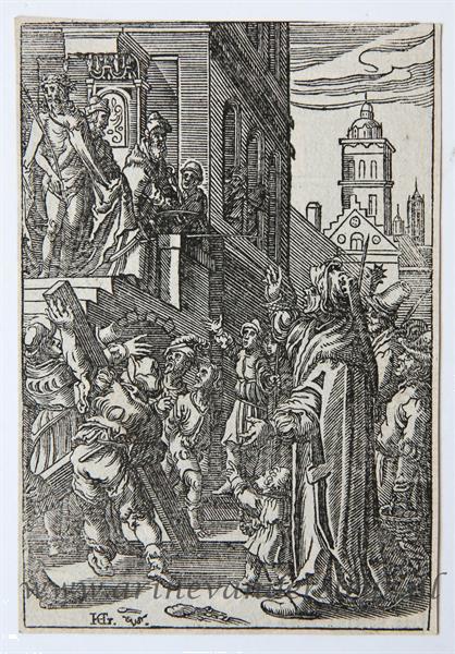 Grote foto woodcut houtsnede ecce homo christ at the column biblia antiek en kunst boeken en bijbels