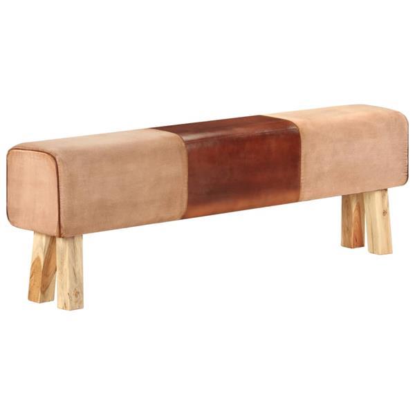 Grote foto vidaxl bankje turnbok 160 cm echt leer en massief mangohout huis en inrichting overige huis en inrichting