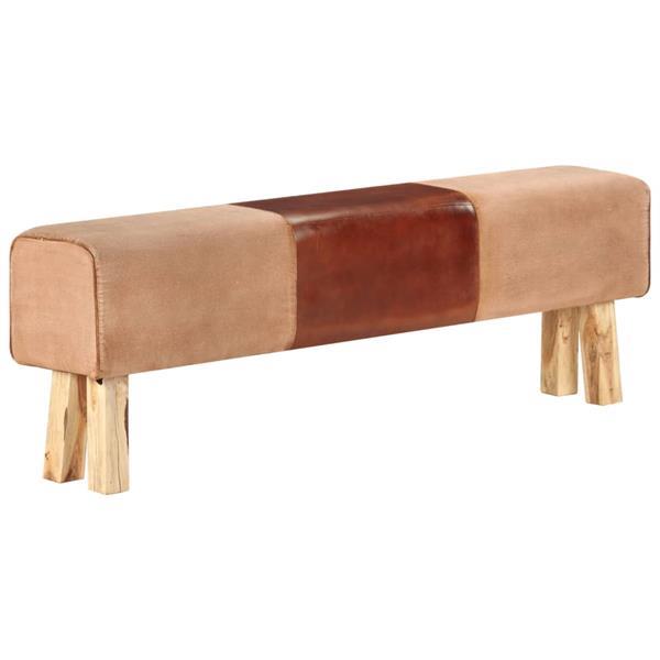 Grote foto vidaxl bankje turnbok 160 cm echt leer en massief mangohout huis en inrichting overige huis en inrichting