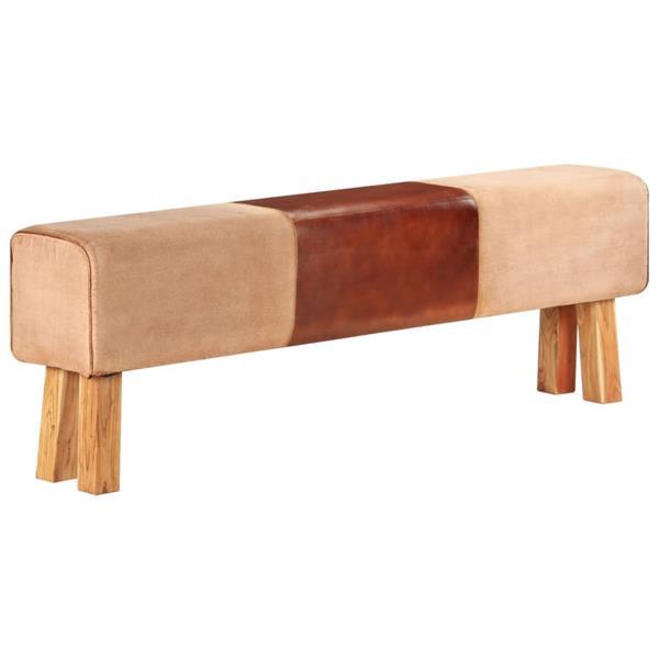 Grote foto vidaxl bankje turnbok 160 cm echt leer en massief mangohout huis en inrichting overige huis en inrichting