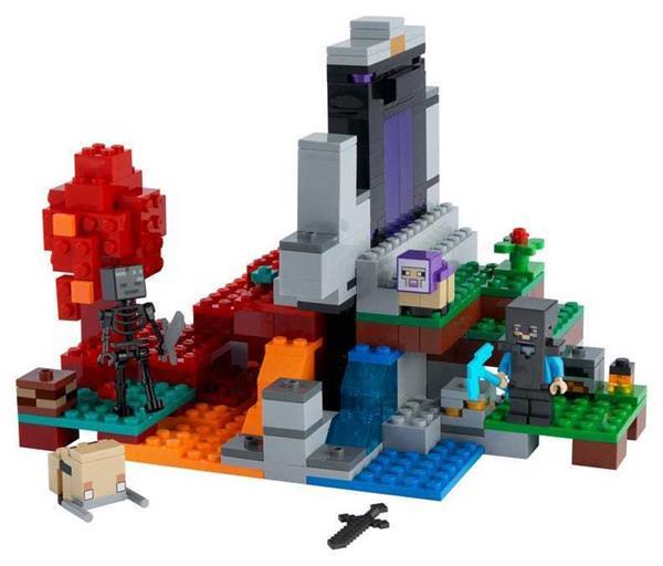 Grote foto lego minecraft 21172 het verwoeste portaal kinderen en baby duplo en lego