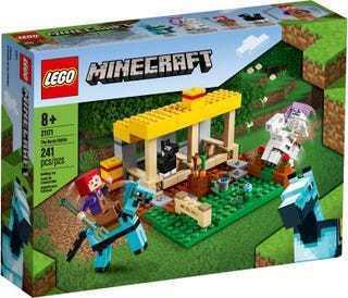 Grote foto lego minecraft 21171 de paardenstal kinderen en baby duplo en lego