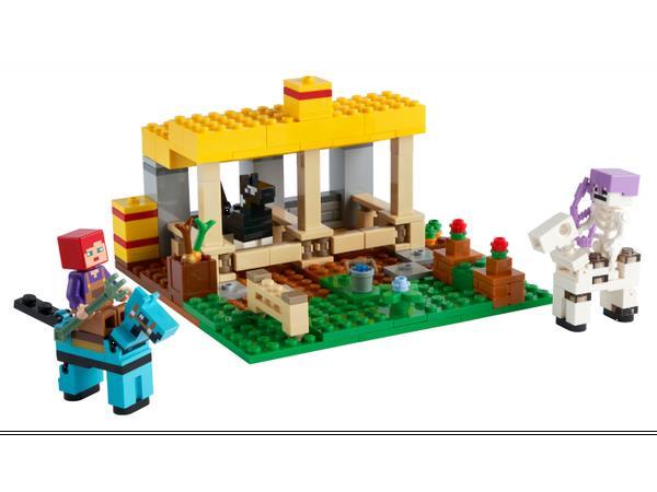 Grote foto lego minecraft 21171 de paardenstal kinderen en baby duplo en lego