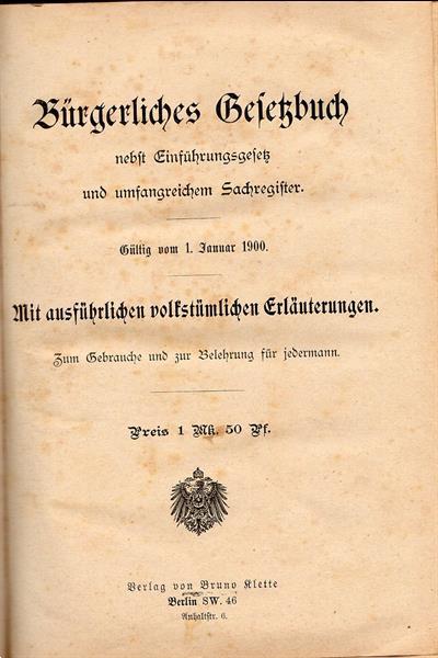 Grote foto buergerliches gesetzbuch mit volkstuemlichen 1900 boeken politiek en maatschappij