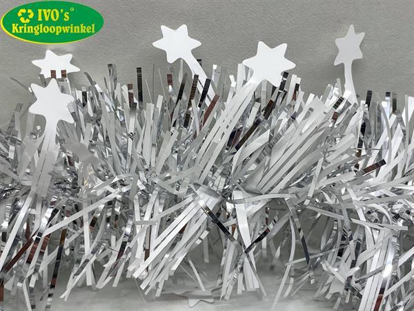 Grote foto kerst slinger zilver wit met sterretjes 280 cm. lang ca. diversen overige diversen