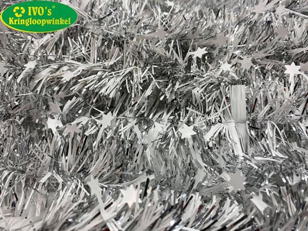 Grote foto kerst slinger zilver wit met sterretjes 280 cm. lang ca. diversen overige diversen