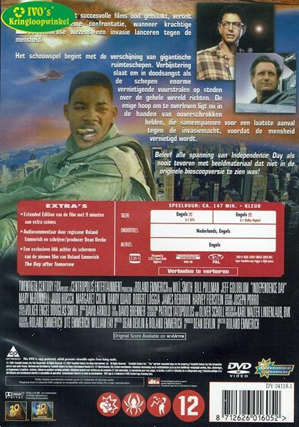 Grote foto dvd independence day 1996 will smith bill pullman jeff g audio tv en foto dvd films