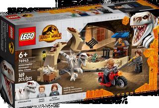 Grote foto lego jurassic world 76945 atrociraptor dinosaurus motorachte kinderen en baby duplo en lego