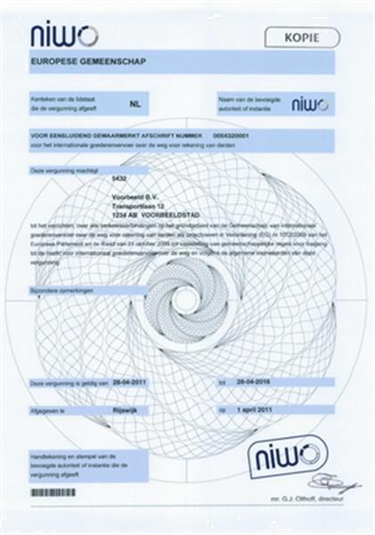 Grote foto niwo vergunning eurocertificaat diensten en vakmensen koeriers chauffeurs en taxi