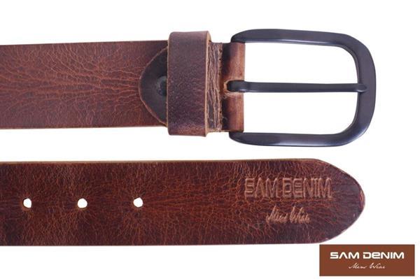 Grote foto sam denim riem 100 leer dark brown kleding dames riemen